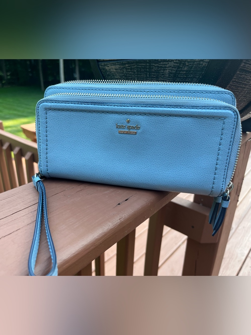Kate Spade Staci Light Blue Leather Wristlet /Clutch / Wallet.
